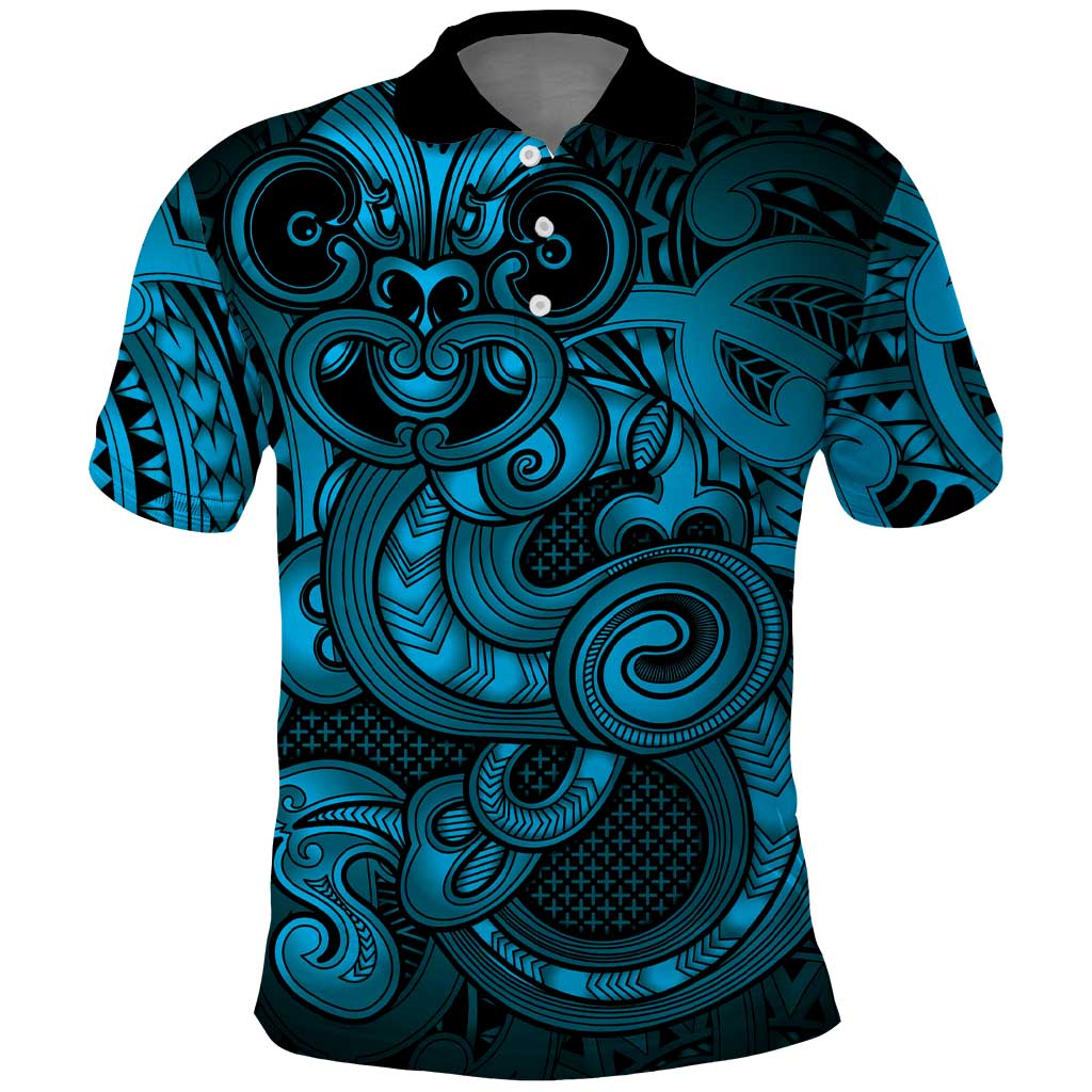 Aotearoa Maori Hei Tiki Polo Shirt Kikorangi Kowhaiwhai Puhoro Motif LT9 Blue - Polynesian Pride