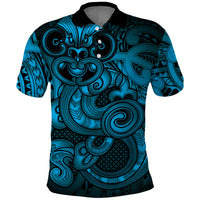Aotearoa Maori Hei Tiki Polo Shirt Kikorangi Kowhaiwhai Puhoro Motif LT9 Blue - Polynesian Pride