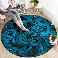 Aotearoa Maori Hei Tiki Round Carpet Kikorangi Kowhaiwhai Puhoro Motif LT9 - Polynesian Pride
