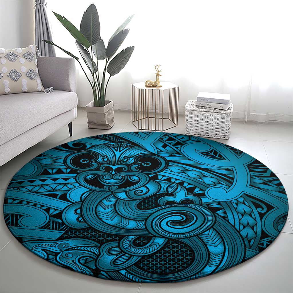 Aotearoa Maori Hei Tiki Round Carpet Kikorangi Kowhaiwhai Puhoro Motif LT9 - Polynesian Pride