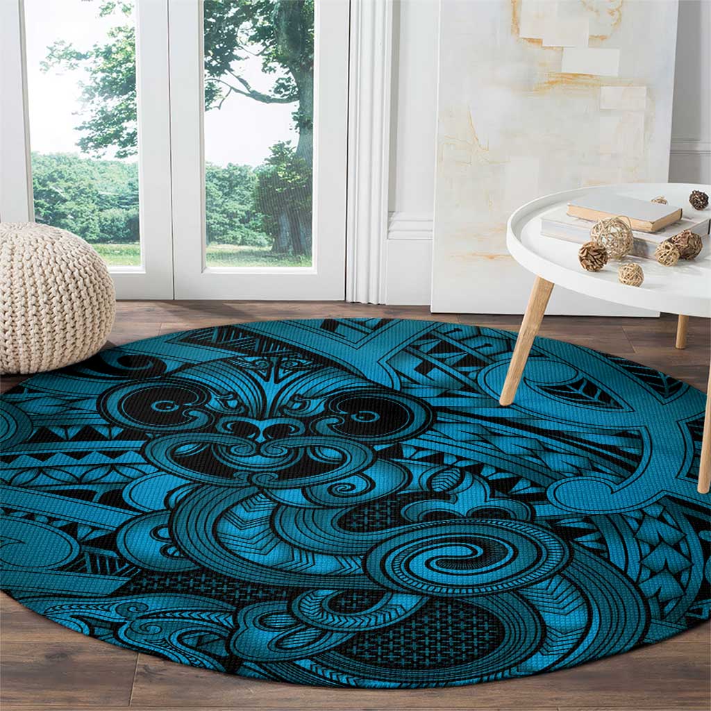 Aotearoa Maori Hei Tiki Round Carpet Kikorangi Kowhaiwhai Puhoro Motif LT9 - Polynesian Pride