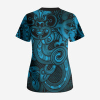 Aotearoa Maori Hei Tiki Scrub Top Kikorangi Kowhaiwhai Puhoro Motif