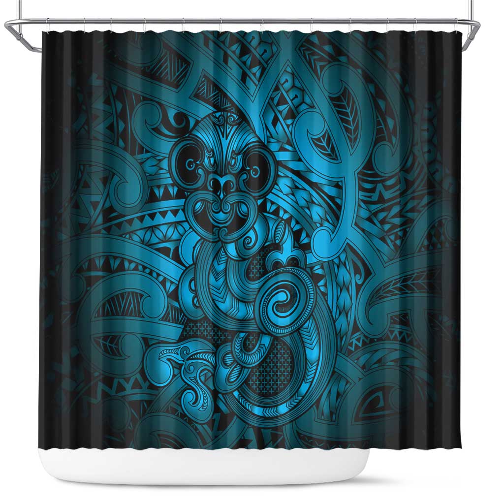 Aotearoa Maori Hei Tiki Shower Curtain Kikorangi Kowhaiwhai Puhoro Motif LT9 Blue - Polynesian Pride