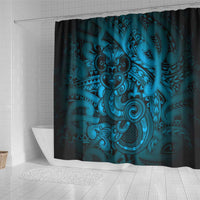 Aotearoa Maori Hei Tiki Shower Curtain Kikorangi Kowhaiwhai Puhoro Motif LT9 - Polynesian Pride