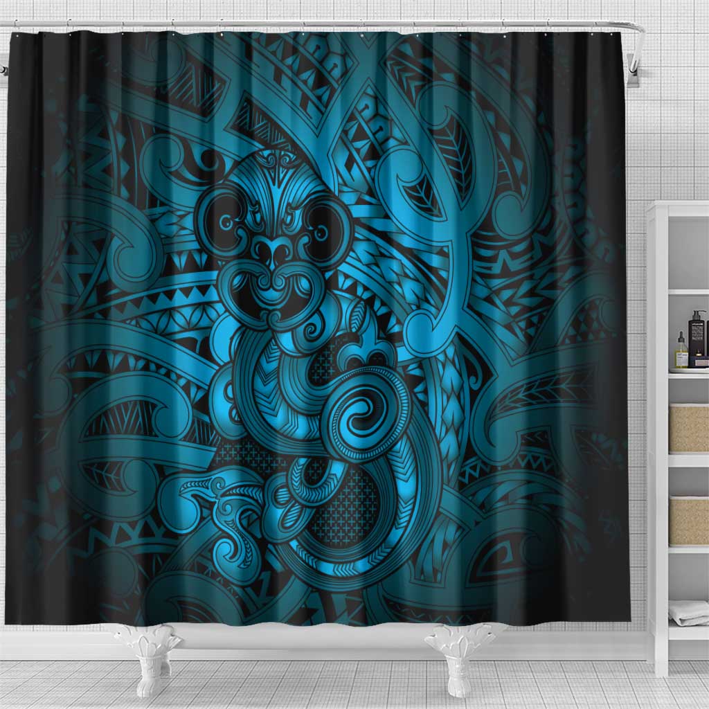 Aotearoa Maori Hei Tiki Shower Curtain Kikorangi Kowhaiwhai Puhoro Motif LT9 - Polynesian Pride