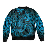 Aotearoa Maori Hei Tiki Sleeve Zip Bomber Jacket Kikorangi Kowhaiwhai Puhoro Motif LT9 - Polynesian Pride