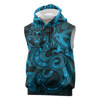 Aotearoa Maori Hei Tiki Sleeveless Hoodie Kikorangi Kowhaiwhai Puhoro Motif LT9 Blue - Polynesian Pride