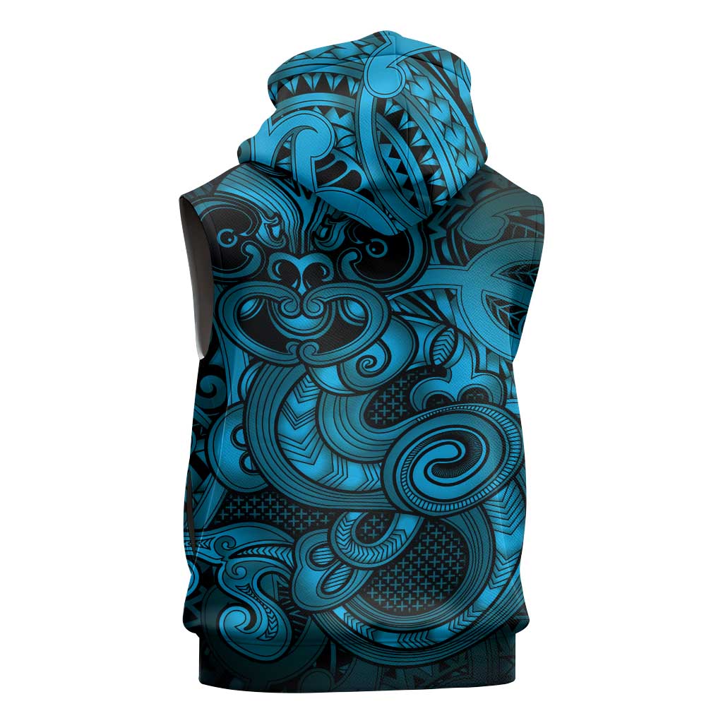 Aotearoa Maori Hei Tiki Sleeveless Hoodie Kikorangi Kowhaiwhai Puhoro Motif LT9 - Polynesian Pride