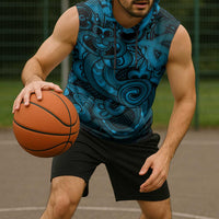 Aotearoa Maori Hei Tiki Sleeveless Hoodie Kikorangi Kowhaiwhai Puhoro Motif LT9 - Polynesian Pride