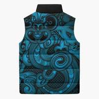 Aotearoa Maori Hei Tiki Sleeveless Puffer Jacket Kikorangi Kowhaiwhai Puhoro Motif LT9 - Polynesian Pride
