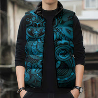 Aotearoa Maori Hei Tiki Sleeveless Puffer Jacket Kikorangi Kowhaiwhai Puhoro Motif LT9 - Polynesian Pride