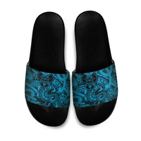 Aotearoa Maori Hei Tiki Slide Sandals Kikorangi Kowhaiwhai Puhoro Motif LT9 Blue - Polynesian Pride