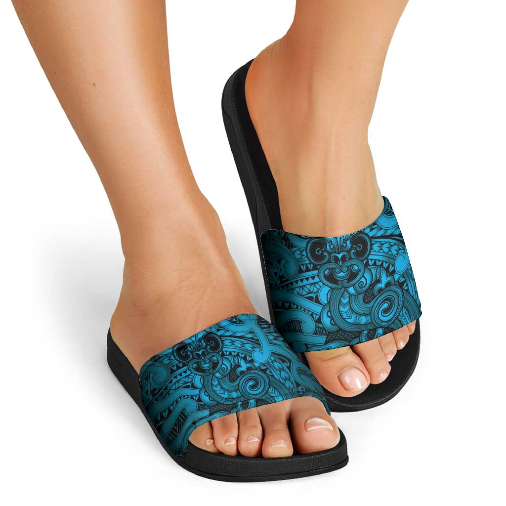 Aotearoa Maori Hei Tiki Slide Sandals Kikorangi Kowhaiwhai Puhoro Motif LT9 - Polynesian Pride