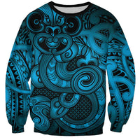 Aotearoa Maori Hei Tiki Sweatshirt Kikorangi Kowhaiwhai Puhoro Motif LT9 Unisex Blue - Polynesian Pride