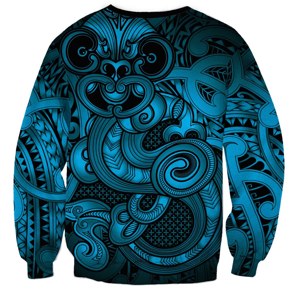 Aotearoa Maori Hei Tiki Sweatshirt Kikorangi Kowhaiwhai Puhoro Motif LT9 - Polynesian Pride