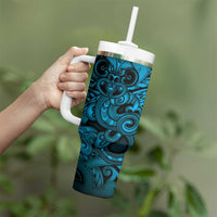 Aotearoa Maori Hei Tiki Tumbler With Handle Kikorangi Kowhaiwhai Puhoro Motif LT9 - Polynesian Pride