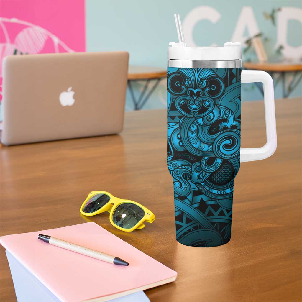 Aotearoa Maori Hei Tiki Tumbler With Handle Kikorangi Kowhaiwhai Puhoro Motif LT9 - Polynesian Pride
