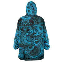 Aotearoa Maori Hei Tiki Wearable Blanket Hoodie Kikorangi Kowhaiwhai Puhoro Motif LT9 - Polynesian Pride