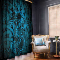 Aotearoa Maori Hei Tiki Window Curtain Kikorangi Kowhaiwhai Puhoro Motif LT9 - Polynesian Pride
