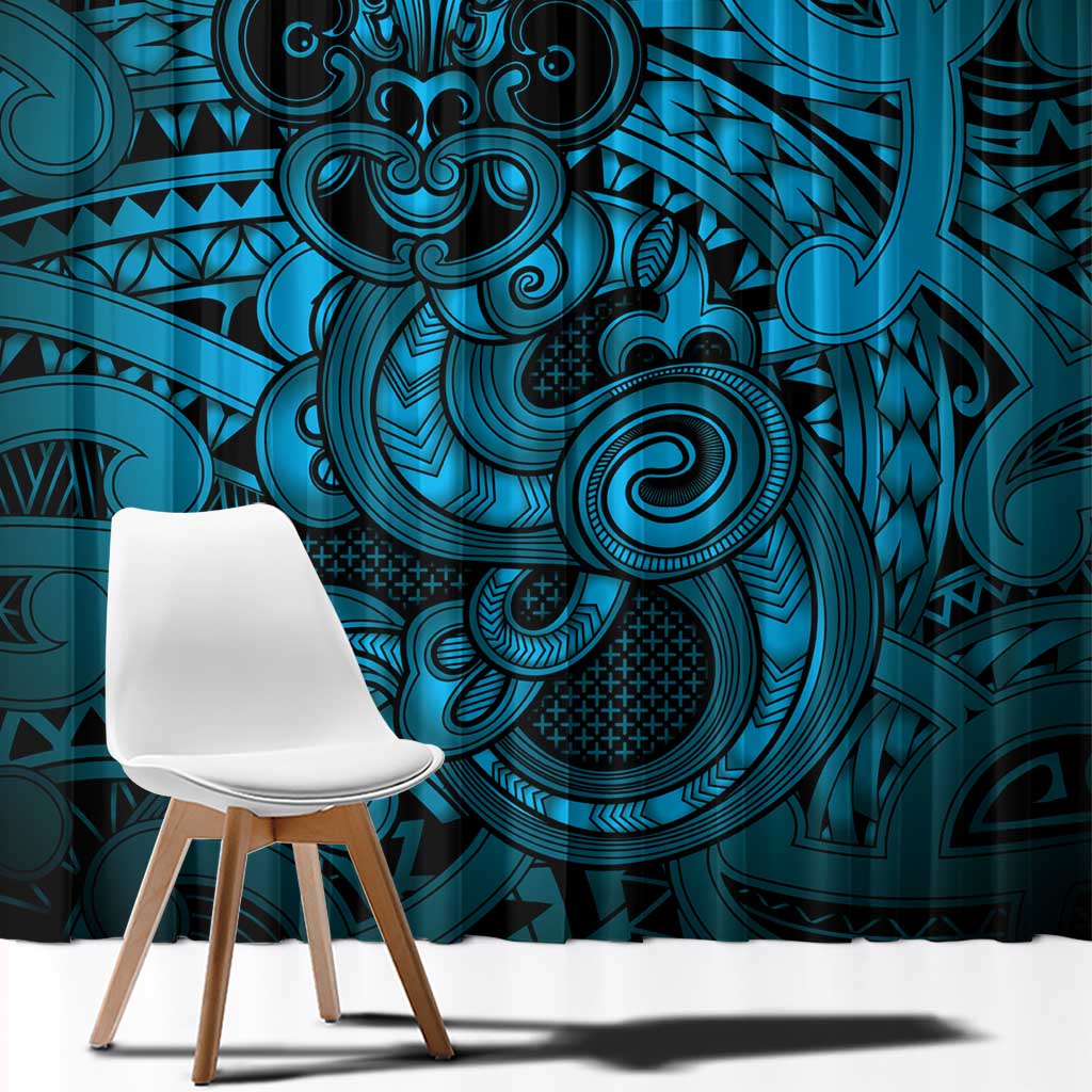 Aotearoa Maori Hei Tiki Window Curtain Kikorangi Kowhaiwhai Puhoro Motif LT9 - Polynesian Pride
