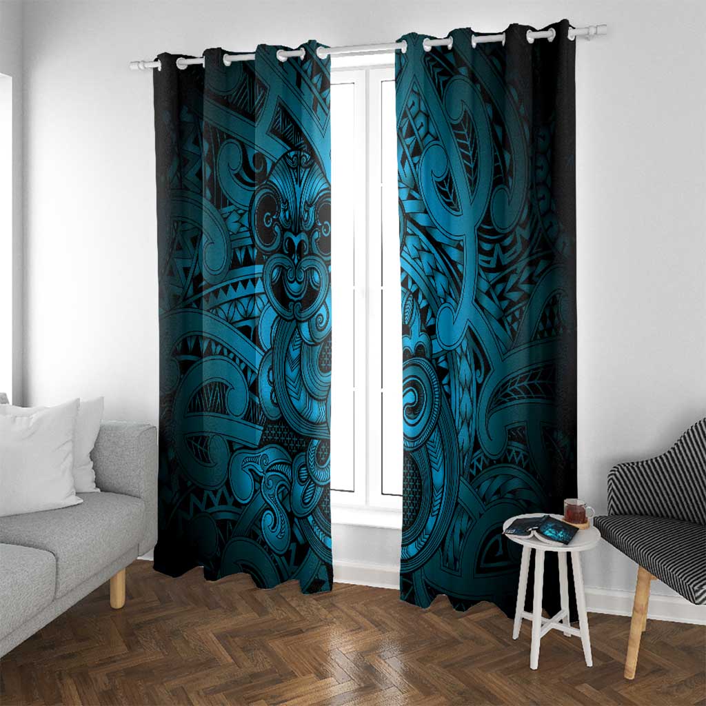 Aotearoa Maori Hei Tiki Window Curtain Kikorangi Kowhaiwhai Puhoro Motif LT9 With Grommets Blue - Polynesian Pride
