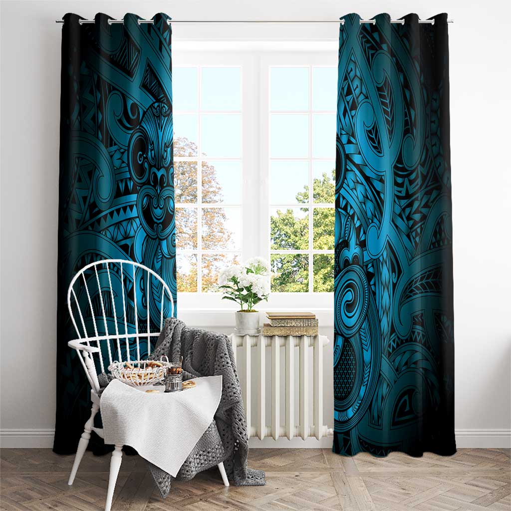 Aotearoa Maori Hei Tiki Window Curtain Kikorangi Kowhaiwhai Puhoro Motif LT9 - Polynesian Pride