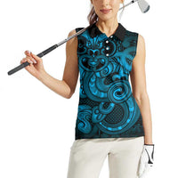 Aotearoa Maori Hei Tiki Women Sleeveless Polo Shirt Kikorangi Kowhaiwhai Puhoro Motif LT9 - Polynesian Pride