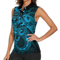 Aotearoa Maori Hei Tiki Women Sleeveless Polo Shirt Kikorangi Kowhaiwhai Puhoro Motif LT9 - Polynesian Pride
