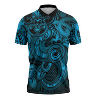 Aotearoa Maori Hei Tiki Zipper Polo Shirt Kikorangi Kowhaiwhai Puhoro Motif LT9 Blue - Polynesian Pride