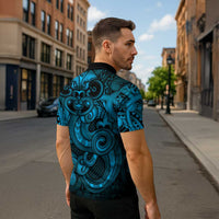 Aotearoa Maori Hei Tiki Zipper Polo Shirt Kikorangi Kowhaiwhai Puhoro Motif LT9 - Polynesian Pride
