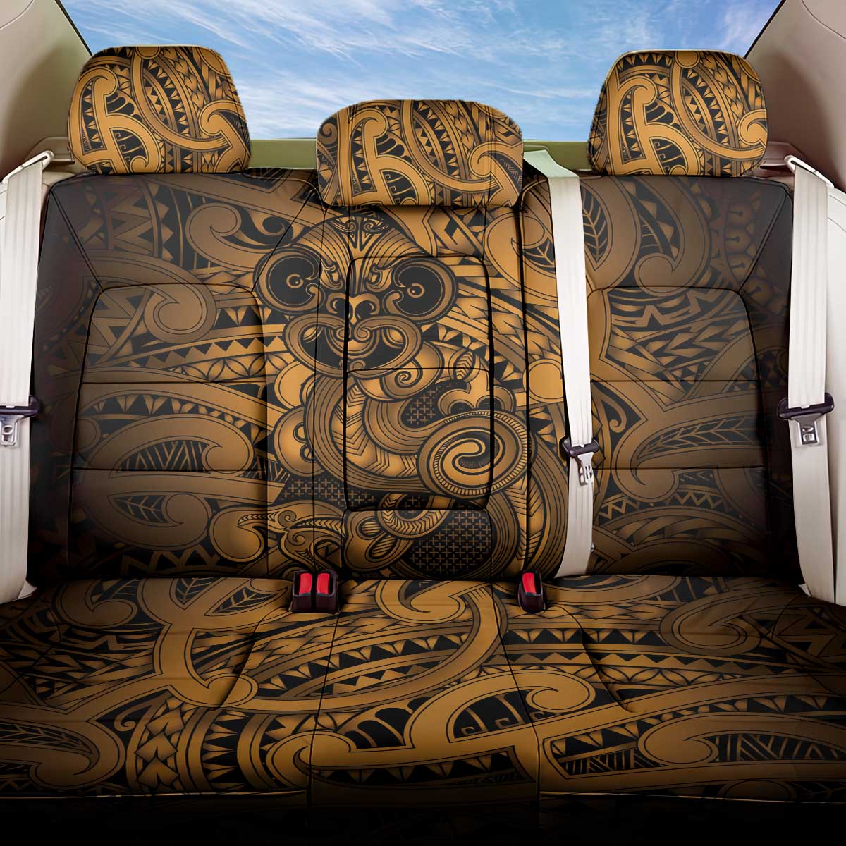Aotearoa Maori Hei Tiki Back Car Seat Cover Koura Kowhaiwhai Puhoro Motif LT9 One Size Gold - Polynesian Pride