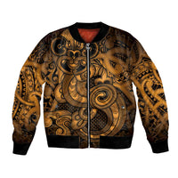 Aotearoa Maori Hei Tiki Bomber Jacket Koura Kowhaiwhai Puhoro Motif LT9 Unisex Gold - Polynesian Pride