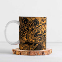 Aotearoa Maori Hei Tiki Ceramic Mug Koura Kowhaiwhai Puhoro Motif LT9 Gold - Polynesian Pride