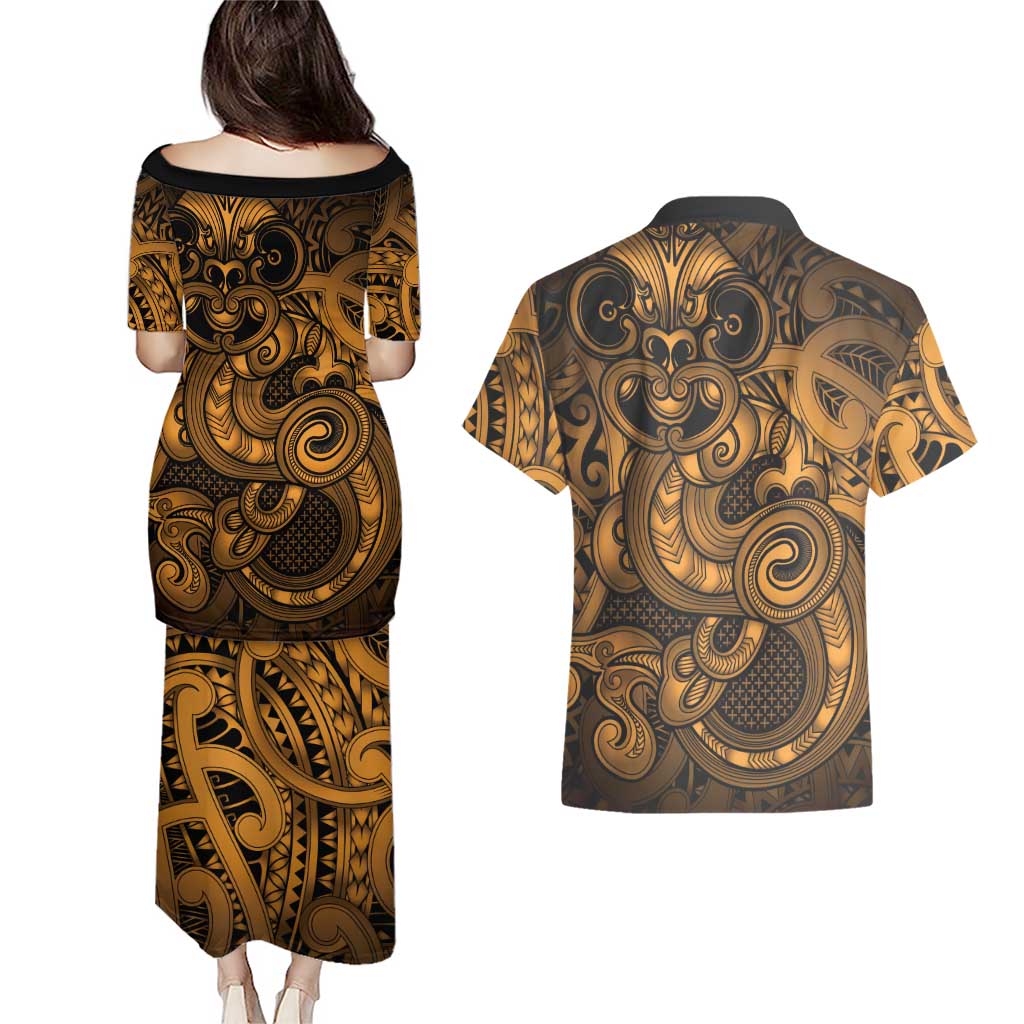 Aotearoa Maori Hei Tiki Couples Matching Puletasi and Hawaiian Shirt Koura Kowhaiwhai Puhoro Motif LT9 - Polynesian Pride