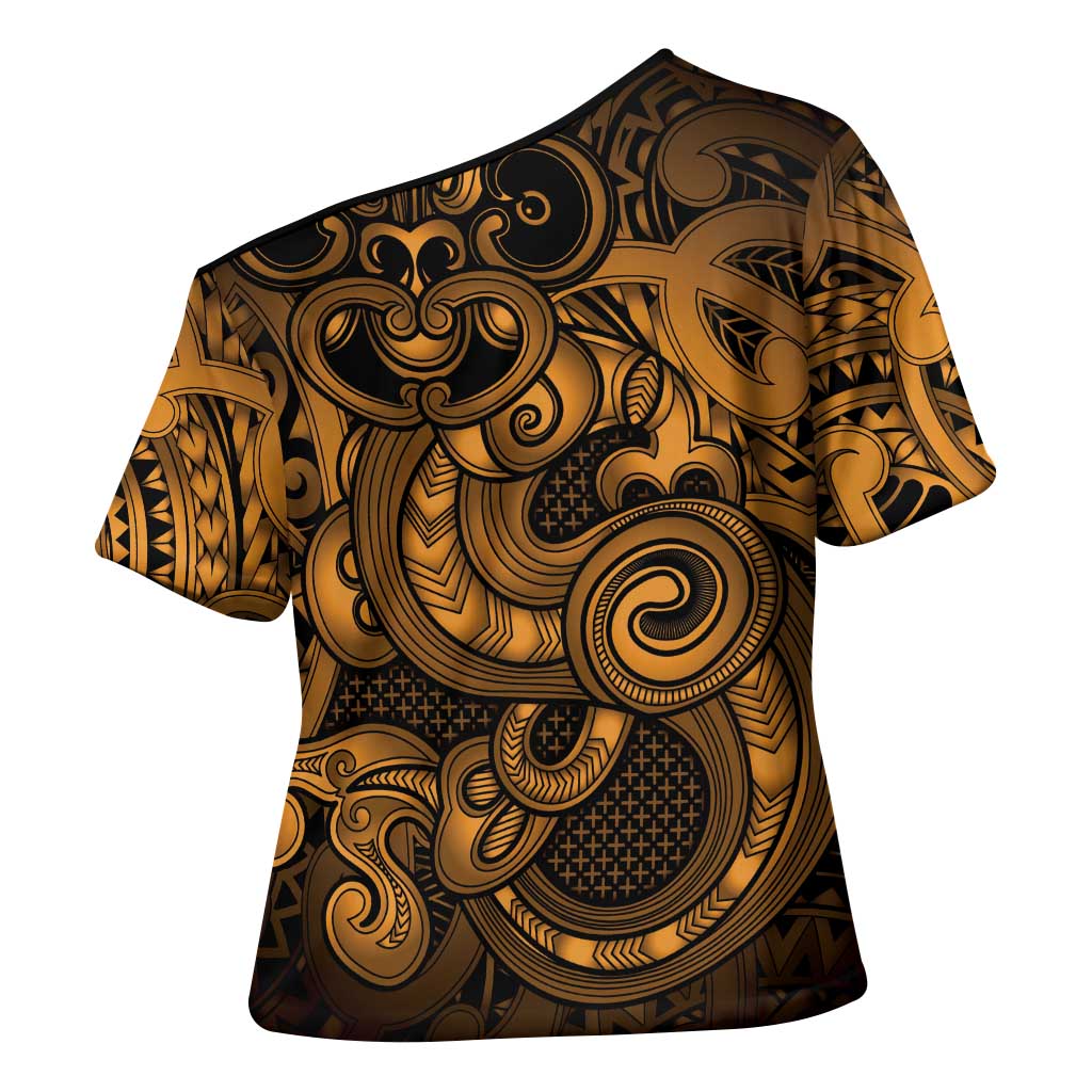 Aotearoa Maori Hei Tiki Cross Shoulder Shirt Koura Kowhaiwhai Puhoro Motif LT9 - Polynesian Pride