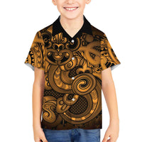 Aotearoa Maori Hei Tiki Family Matching Mermaid Dress and Hawaiian Shirt Koura Kowhaiwhai Puhoro Motif LT9 Son's Shirt Gold - Polynesian Pride