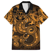 Aotearoa Maori Hei Tiki Family Matching Off Shoulder Maxi Dress and Hawaiian Shirt Koura Kowhaiwhai Puhoro Motif LT9 Dad's Shirt - Short Sleeve Gold - Polynesian Pride