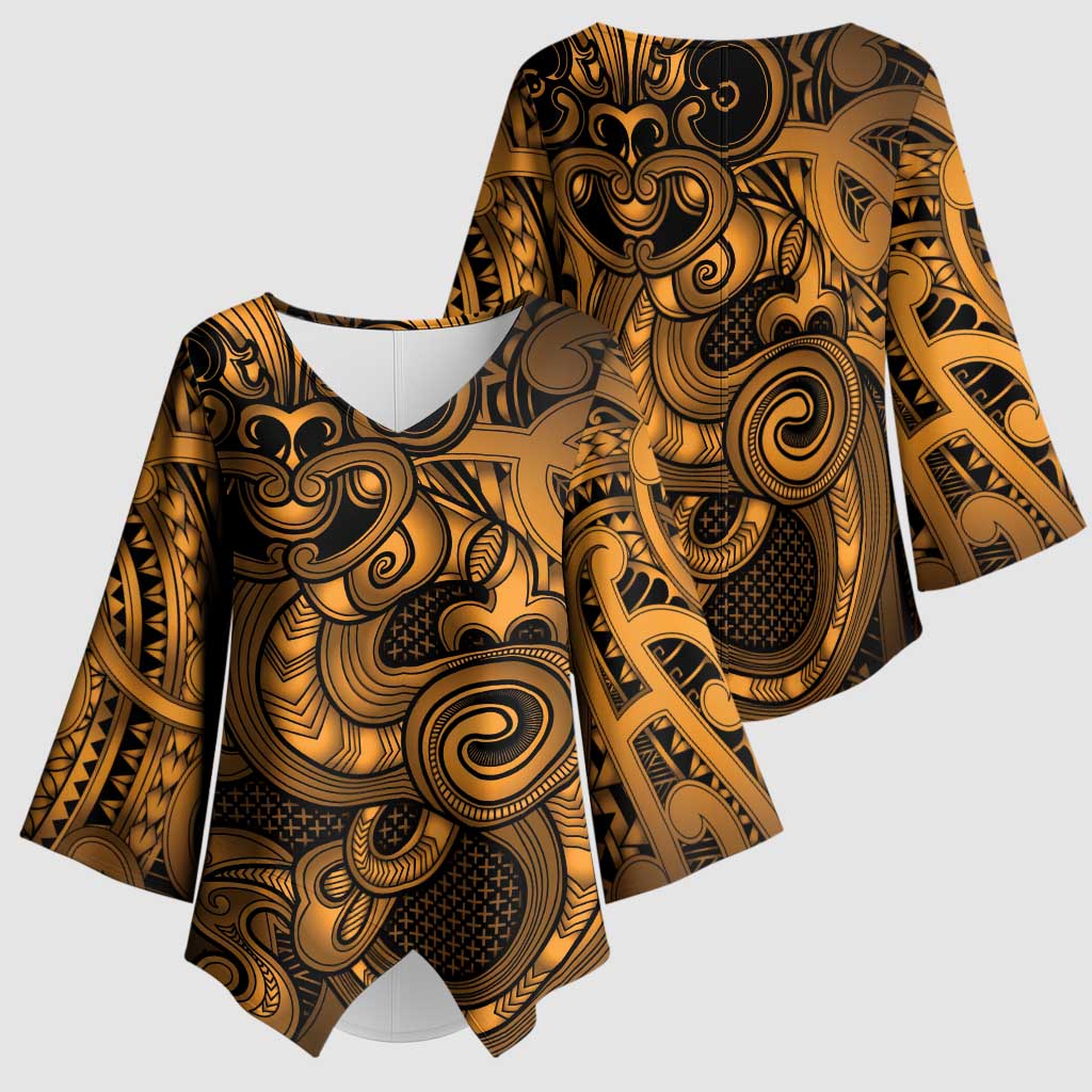 Aotearoa Maori Hei Tiki Kimono Sleeve Blouse Koura Kowhaiwhai Puhoro Motif LT9 - Polynesian Pride