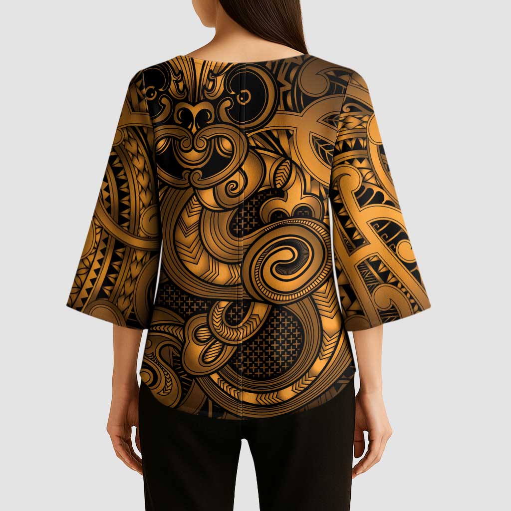 Aotearoa Maori Hei Tiki Kimono Sleeve Blouse Koura Kowhaiwhai Puhoro Motif LT9 - Polynesian Pride