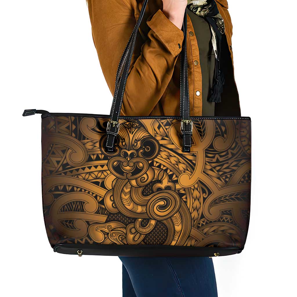 Aotearoa Maori Hei Tiki Leather Tote Bag Koura Kowhaiwhai Puhoro Motif LT9 - Polynesian Pride