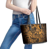 Aotearoa Maori Hei Tiki Leather Tote Bag Koura Kowhaiwhai Puhoro Motif LT9 - Polynesian Pride