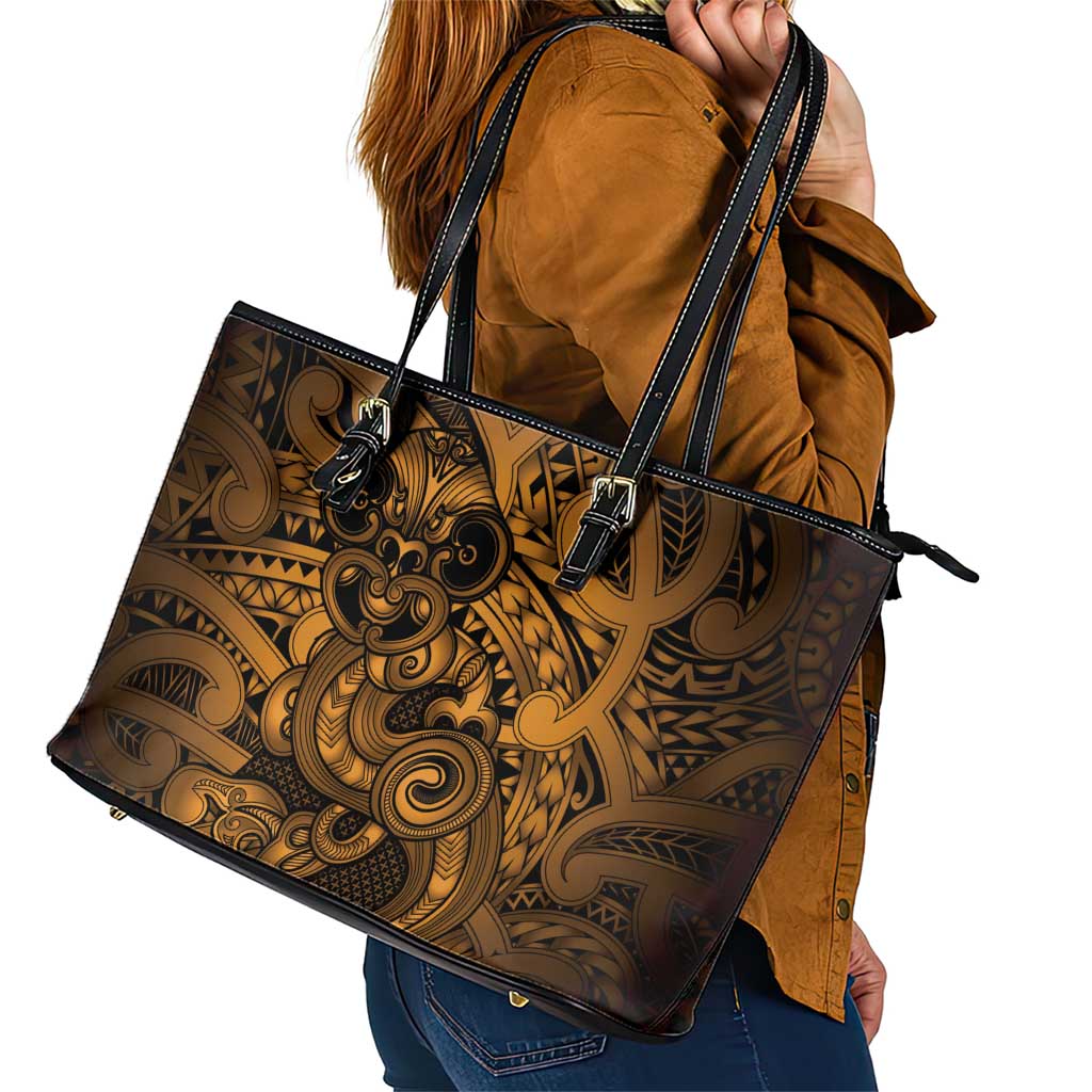 Aotearoa Maori Hei Tiki Leather Tote Bag Koura Kowhaiwhai Puhoro Motif LT9 - Polynesian Pride