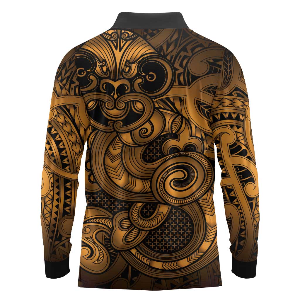 Aotearoa Maori Hei Tiki Long Sleeve Polo Shirt Koura Kowhaiwhai Puhoro Motif LT9 - Polynesian Pride