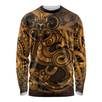 Aotearoa Maori Hei Tiki Long Sleeve Shirt Koura Kowhaiwhai Puhoro Motif LT9 Unisex Gold - Polynesian Pride