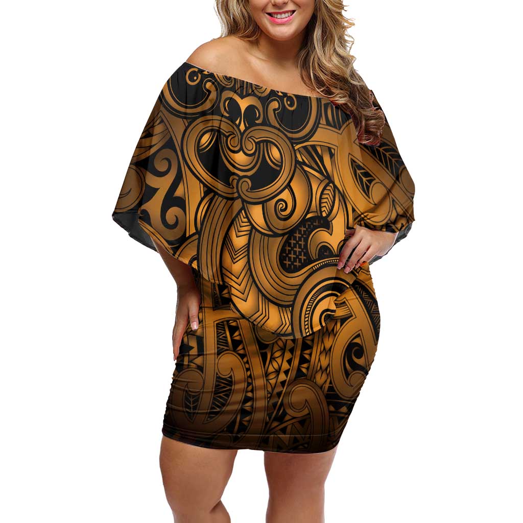 Aotearoa Maori Hei Tiki Off Shoulder Short Dress Koura Kowhaiwhai Puhoro Motif
