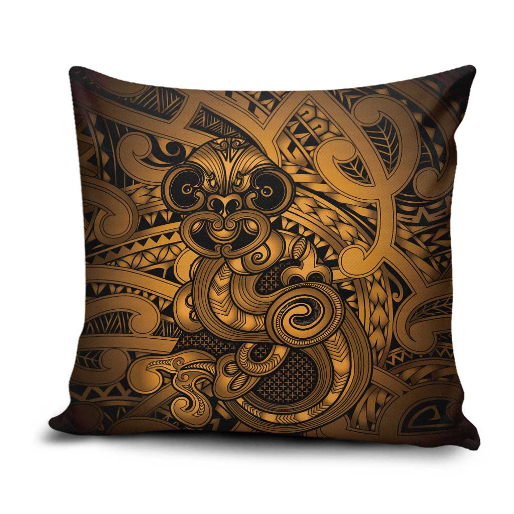Aotearoa Maori Hei Tiki Pillow Cover Koura Kowhaiwhai Puhoro Motif LT9 Gold - Polynesian Pride