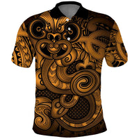 Aotearoa Maori Hei Tiki Polo Shirt Koura Kowhaiwhai Puhoro Motif LT9 Gold - Polynesian Pride