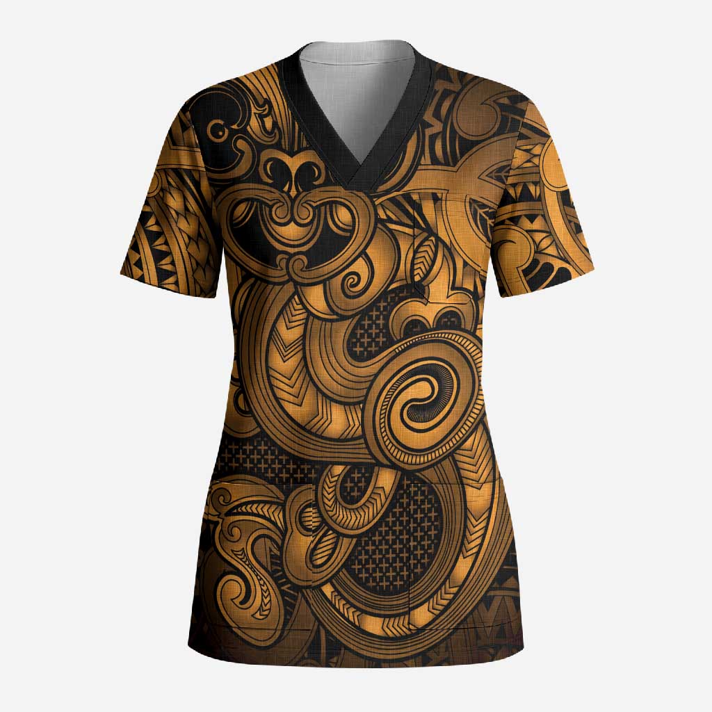 Aotearoa Maori Hei Tiki Scrub Top Koura Kowhaiwhai Puhoro Motif