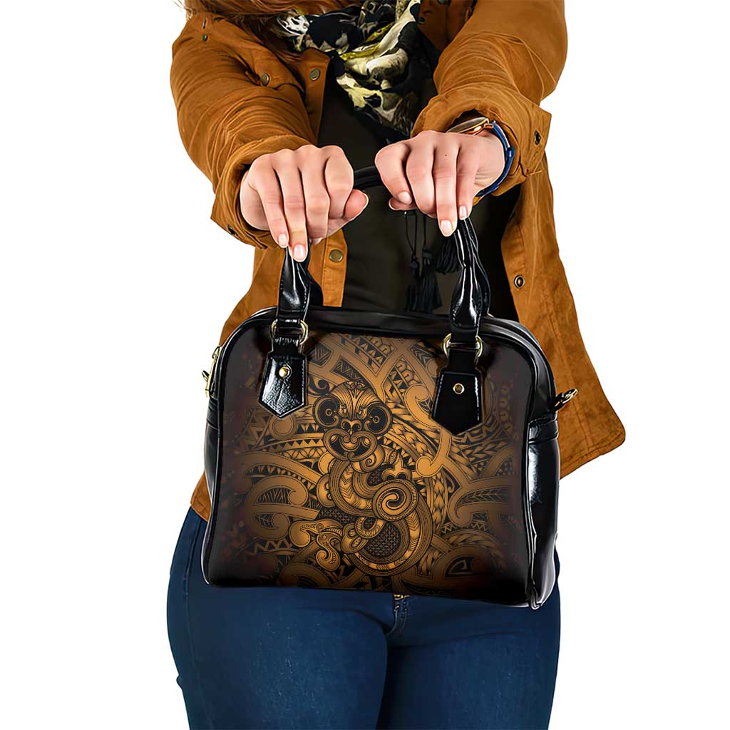 Aotearoa Maori Hei Tiki Shoulder Handbag Koura Kowhaiwhai Puhoro Motif LT9 One Size Gold - Polynesian Pride