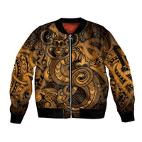 Aotearoa Maori Hei Tiki Sleeve Zip Bomber Jacket Koura Kowhaiwhai Puhoro Motif